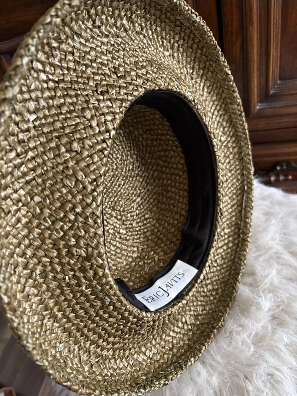 Vintage Eric Javits Green straw hat with gold leaf detail - Picture 11 of 16